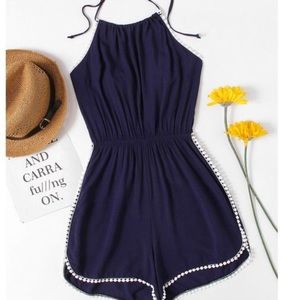 navy romper with open back
